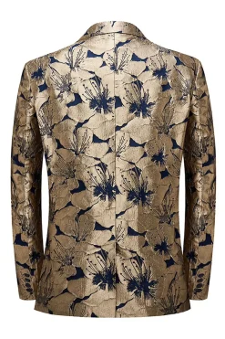 Dourado Jacquard Lapela de Pico Blazer Masculino