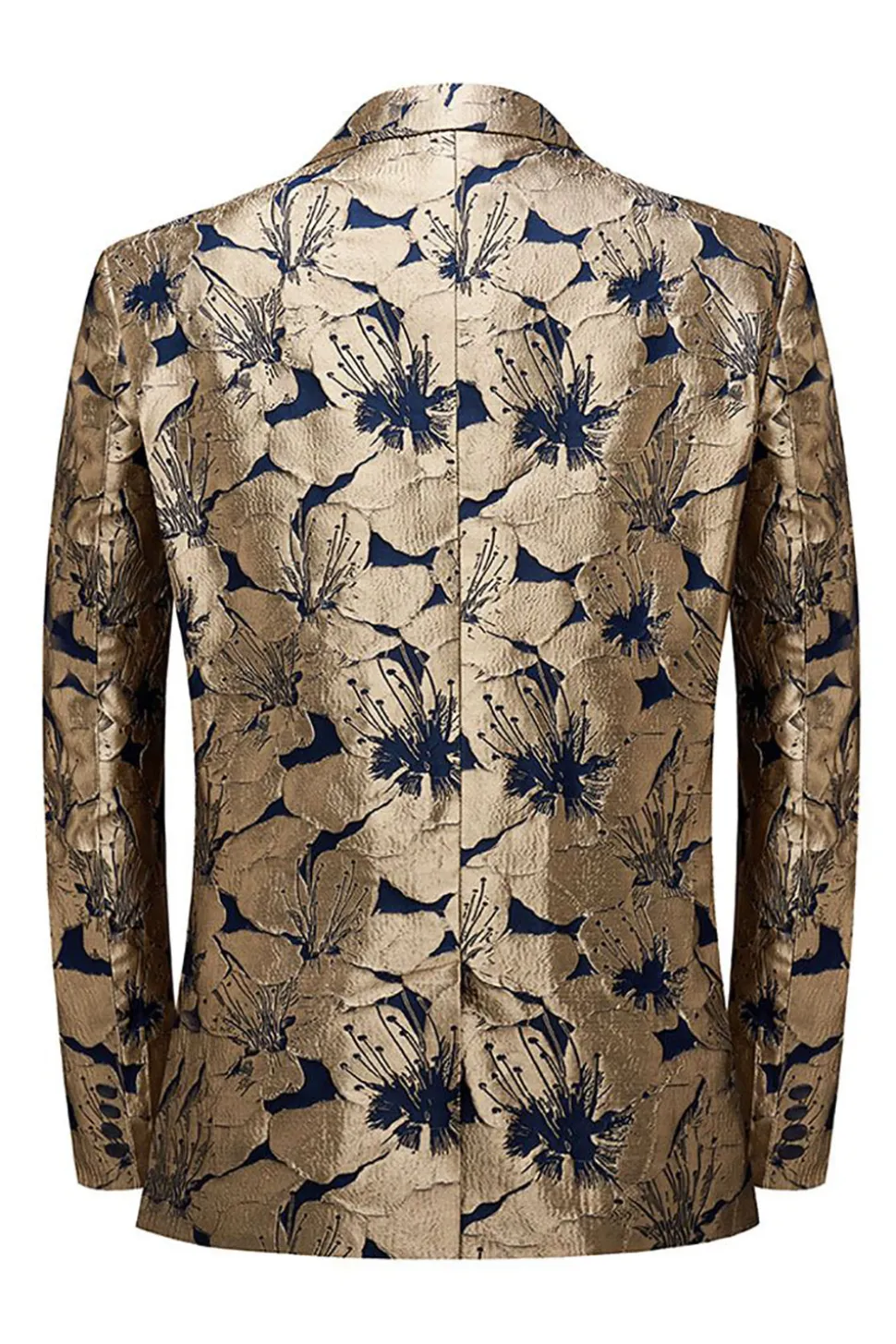 Dourado Jacquard Lapela de Pico Blazer Masculino
