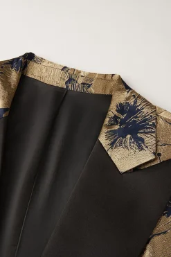 Dourado Jacquard Lapela de Pico Blazer Masculino