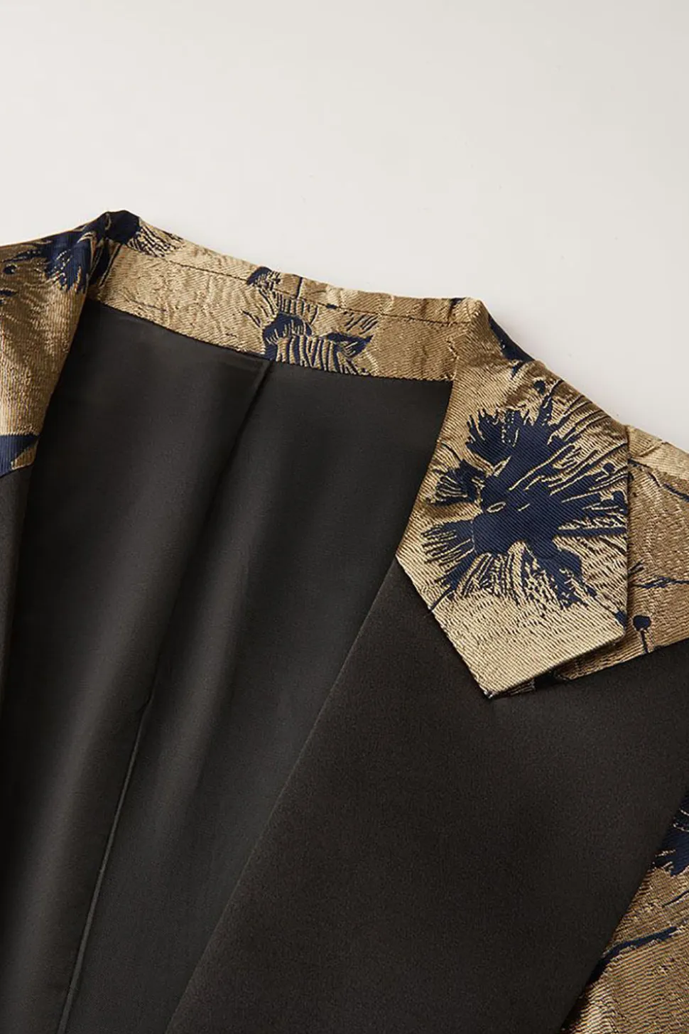 Dourado Jacquard Lapela de Pico Blazer Masculino