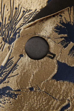 Dourado Jacquard Lapela de Pico Blazer Masculino