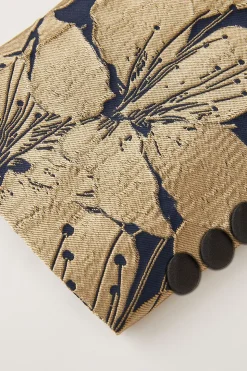 Dourado Jacquard Lapela de Pico Blazer Masculino