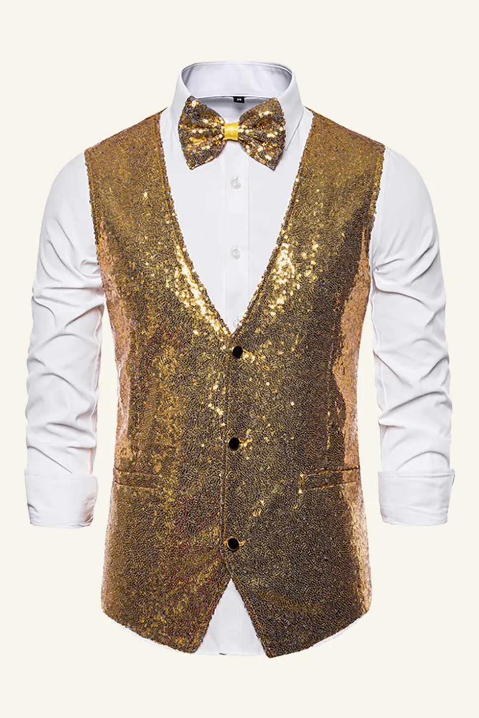 Dourado Lantejoulas Colete Masculino Com Gravata Borboleta