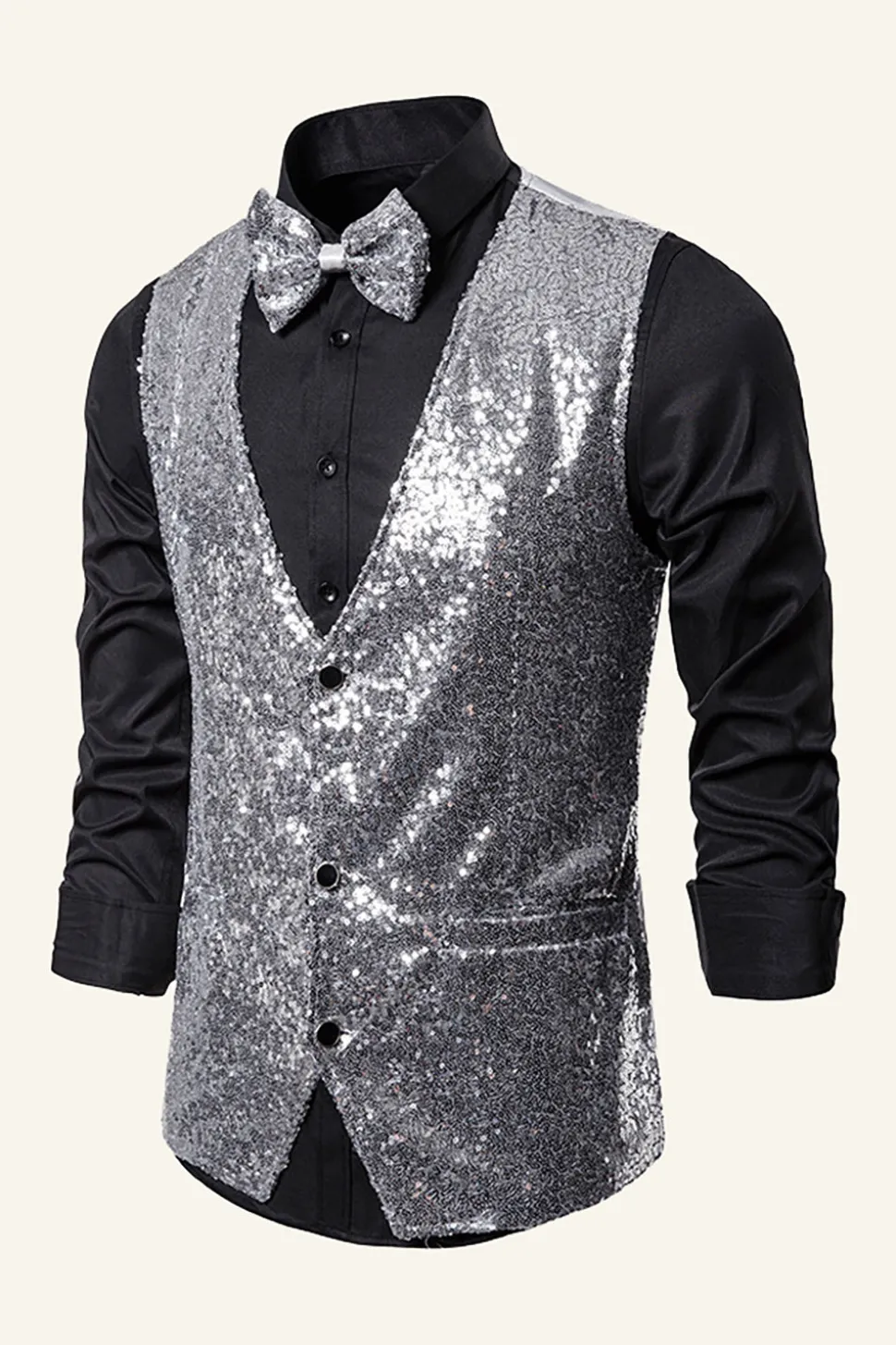 Dourado Lantejoulas Colete Masculino Com Gravata Borboleta