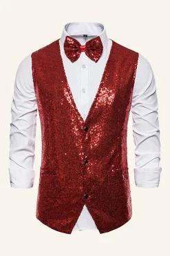 Dourado Lantejoulas Colete Masculino Com Gravata Borboleta