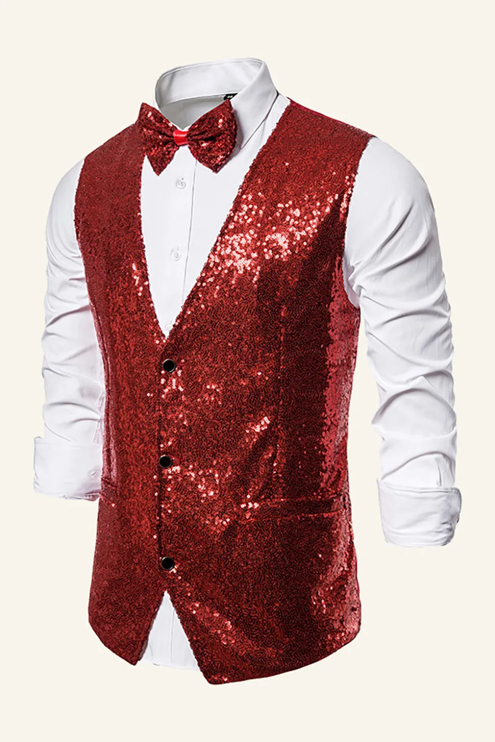 Dourado Lantejoulas Colete Masculino Com Gravata Borboleta