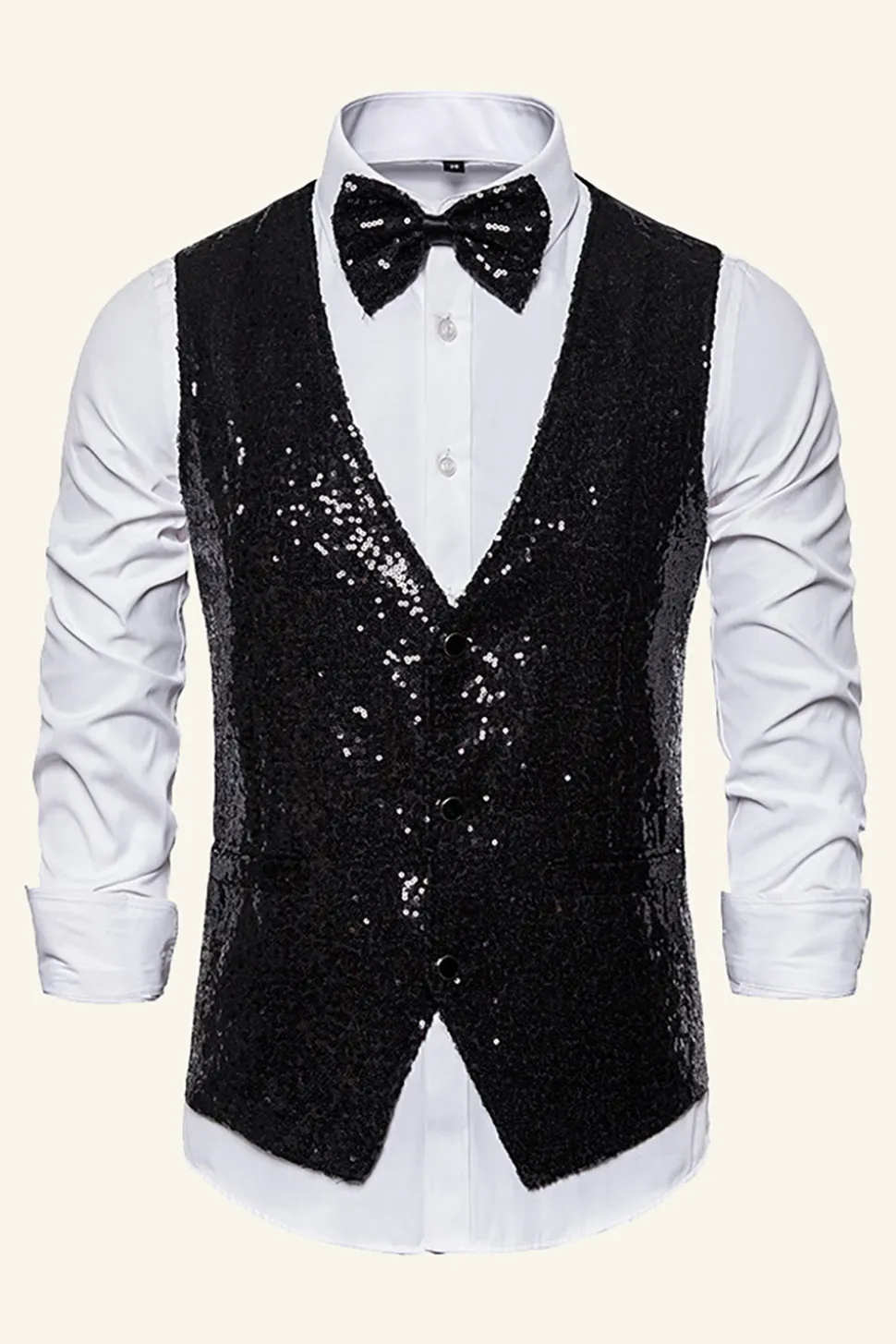 Dourado Lantejoulas Colete Masculino Com Gravata Borboleta