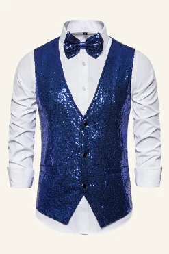 Dourado Lantejoulas Colete Masculino Com Gravata Borboleta