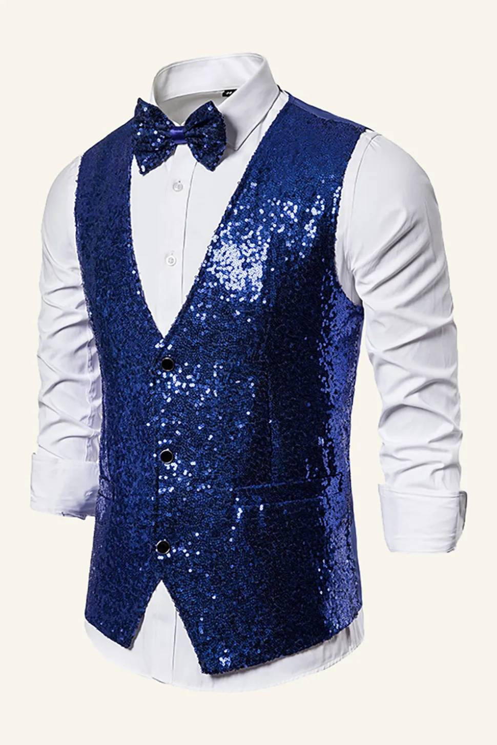 Dourado Lantejoulas Colete Masculino Com Gravata Borboleta