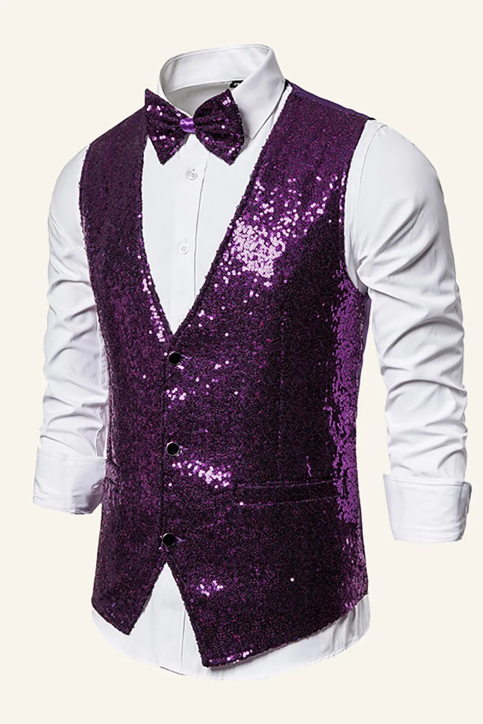 Dourado Lantejoulas Colete Masculino Com Gravata Borboleta