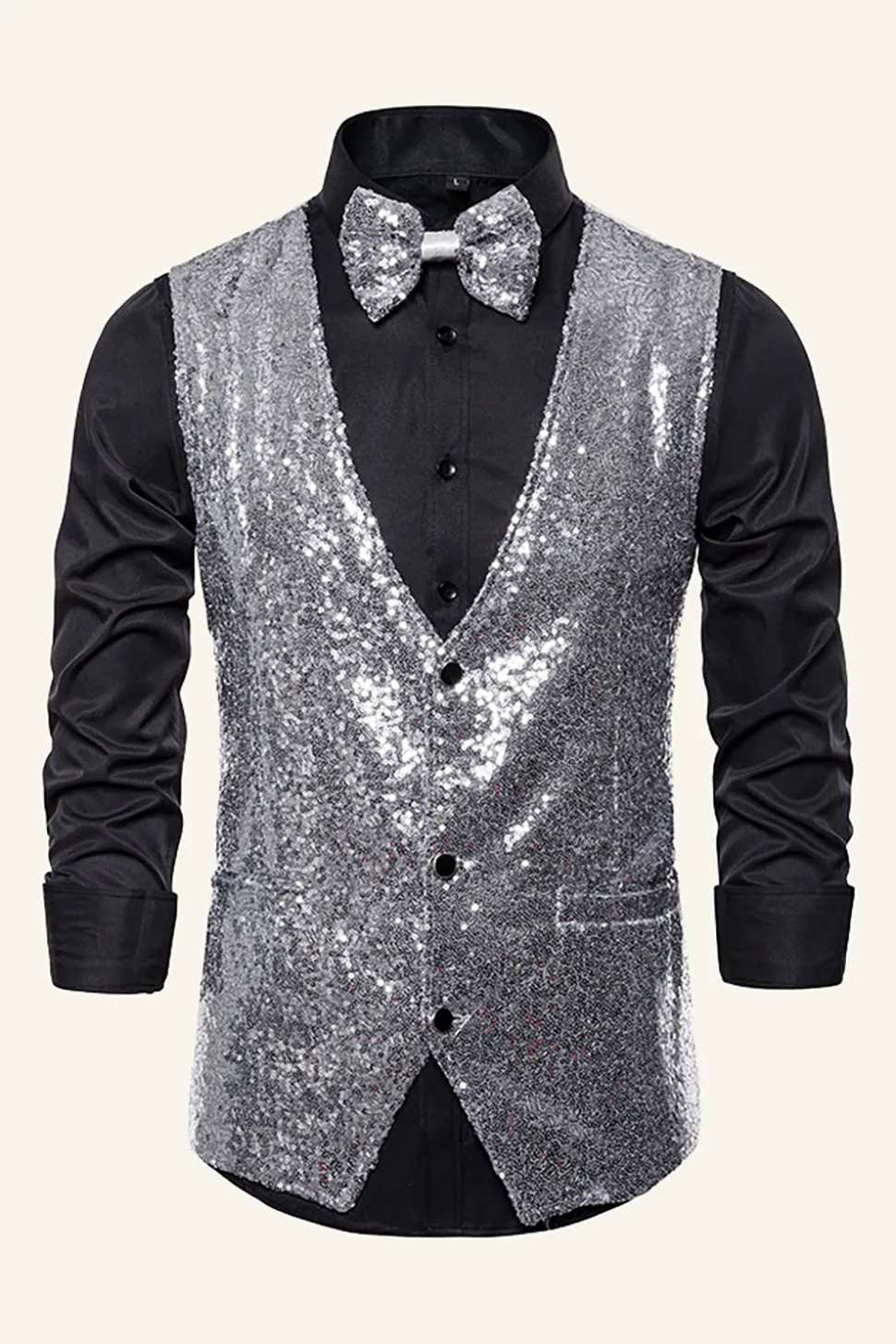 Dourado Lantejoulas Colete Masculino Com Gravata Borboleta