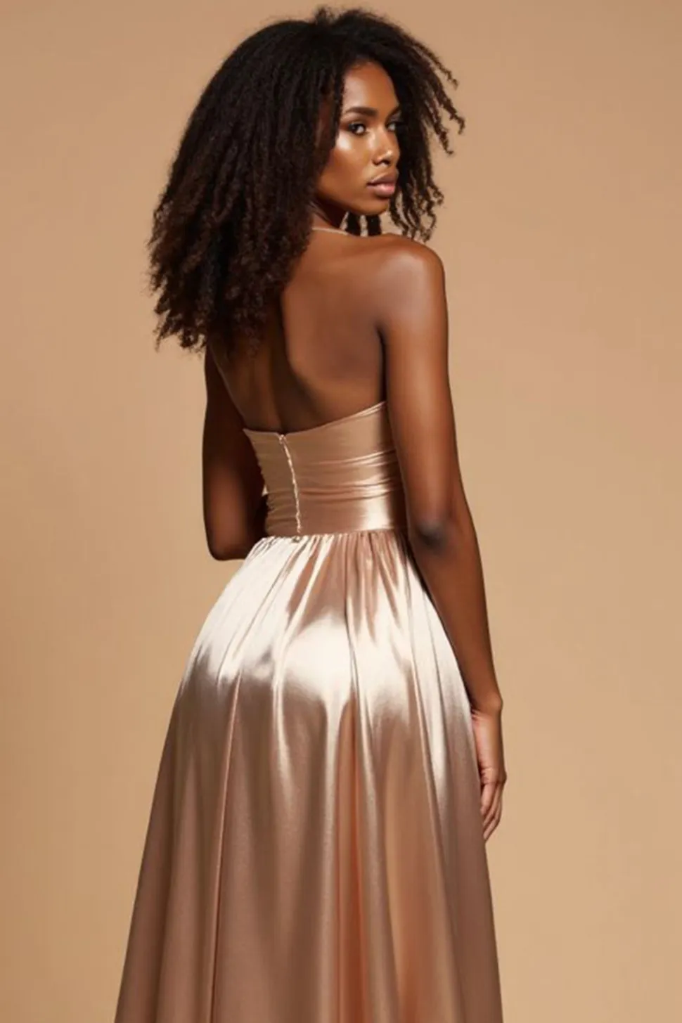 Dourado Linha-A Alças Finas Cetim Plissado Longo Vestido de Baile com Fenda