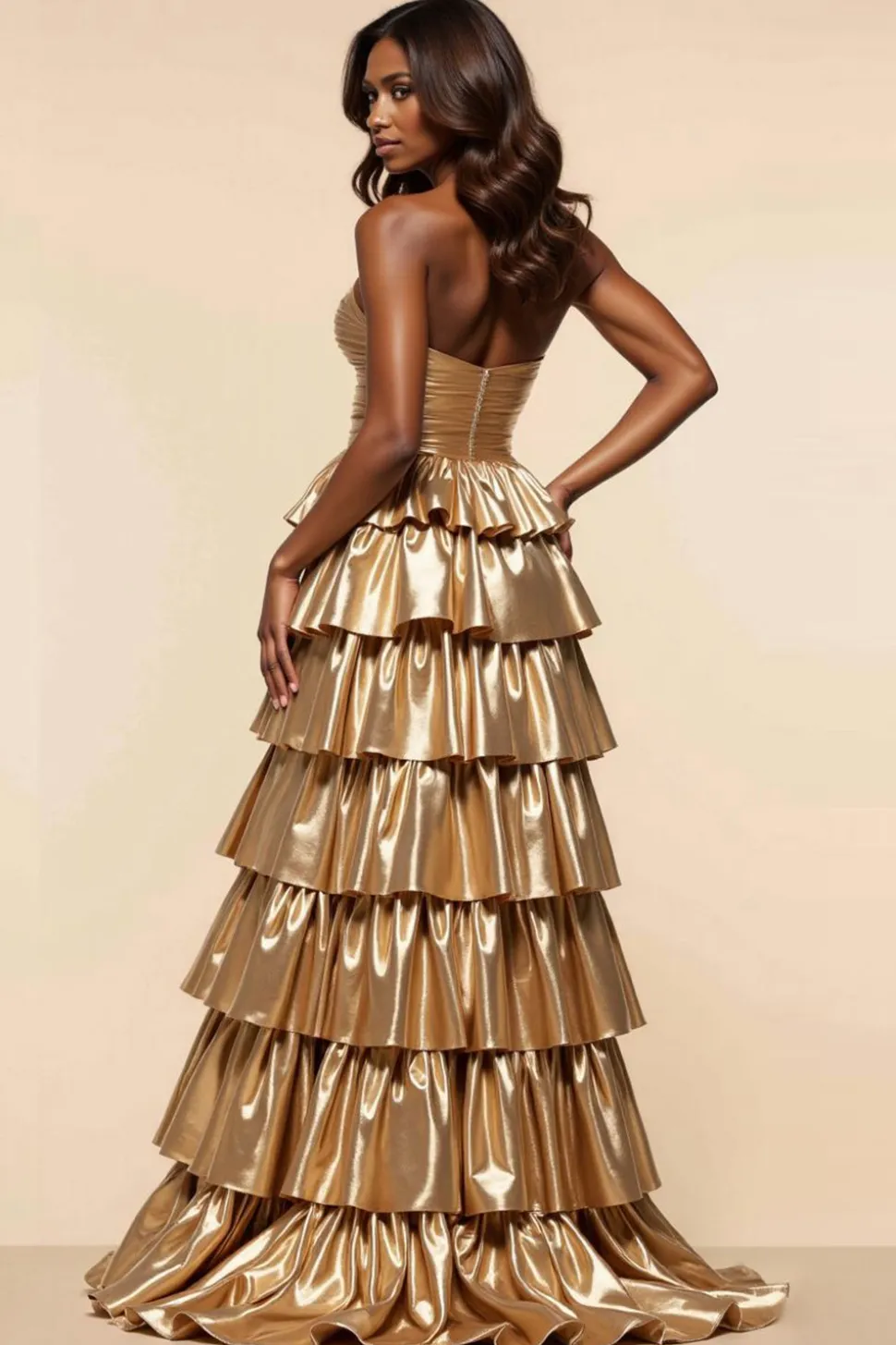 Dourado Linha-A Sem Alças Babados Longo Vestidos Baile De Finalistas com fenda
