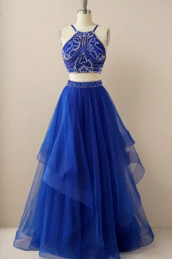 Duas peças Halter Beaded Vestido de baile