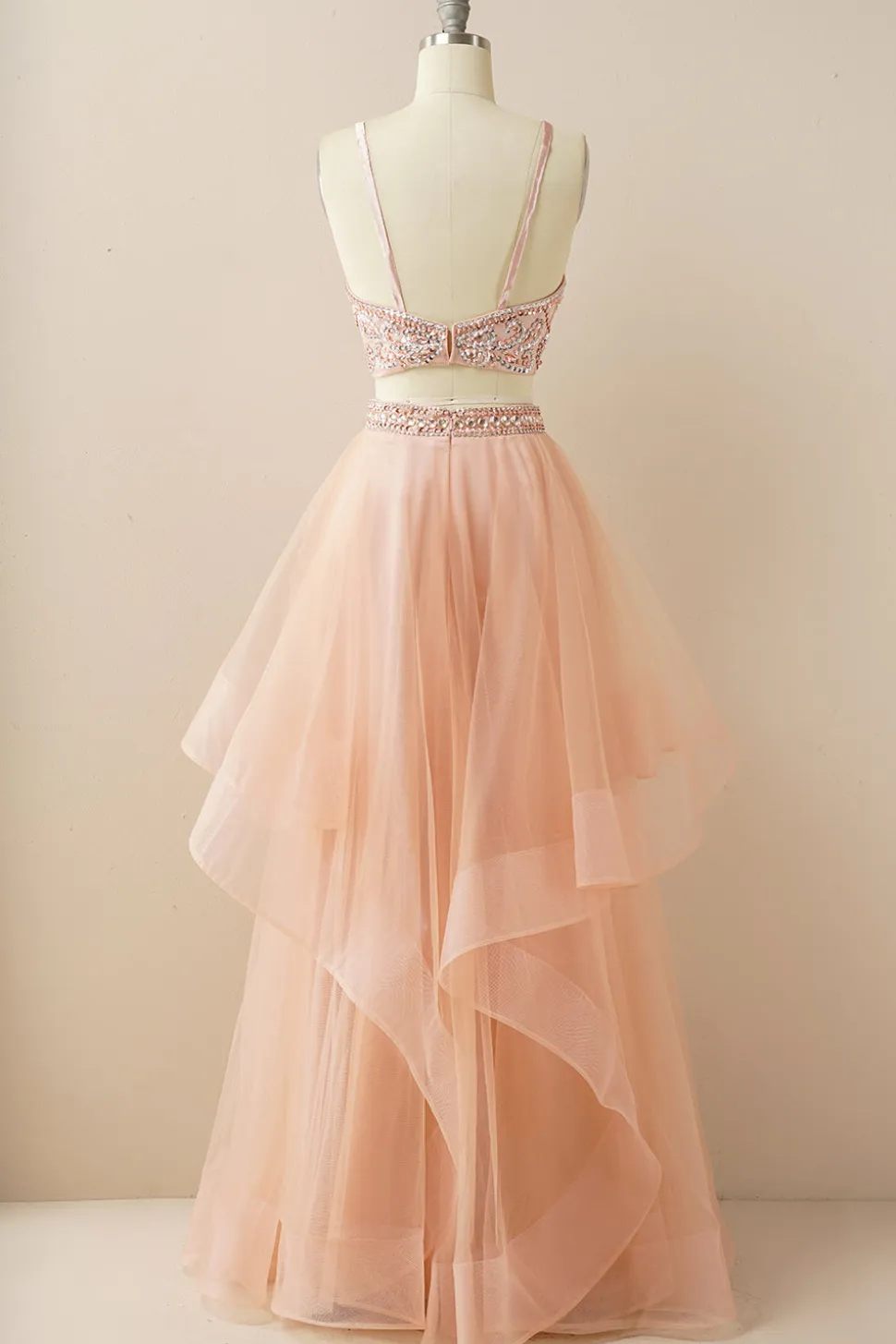 Duas peças Halter Beaded Vestido de baile