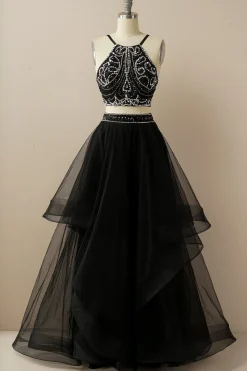 Duas peças Halter Beaded Vestido de baile