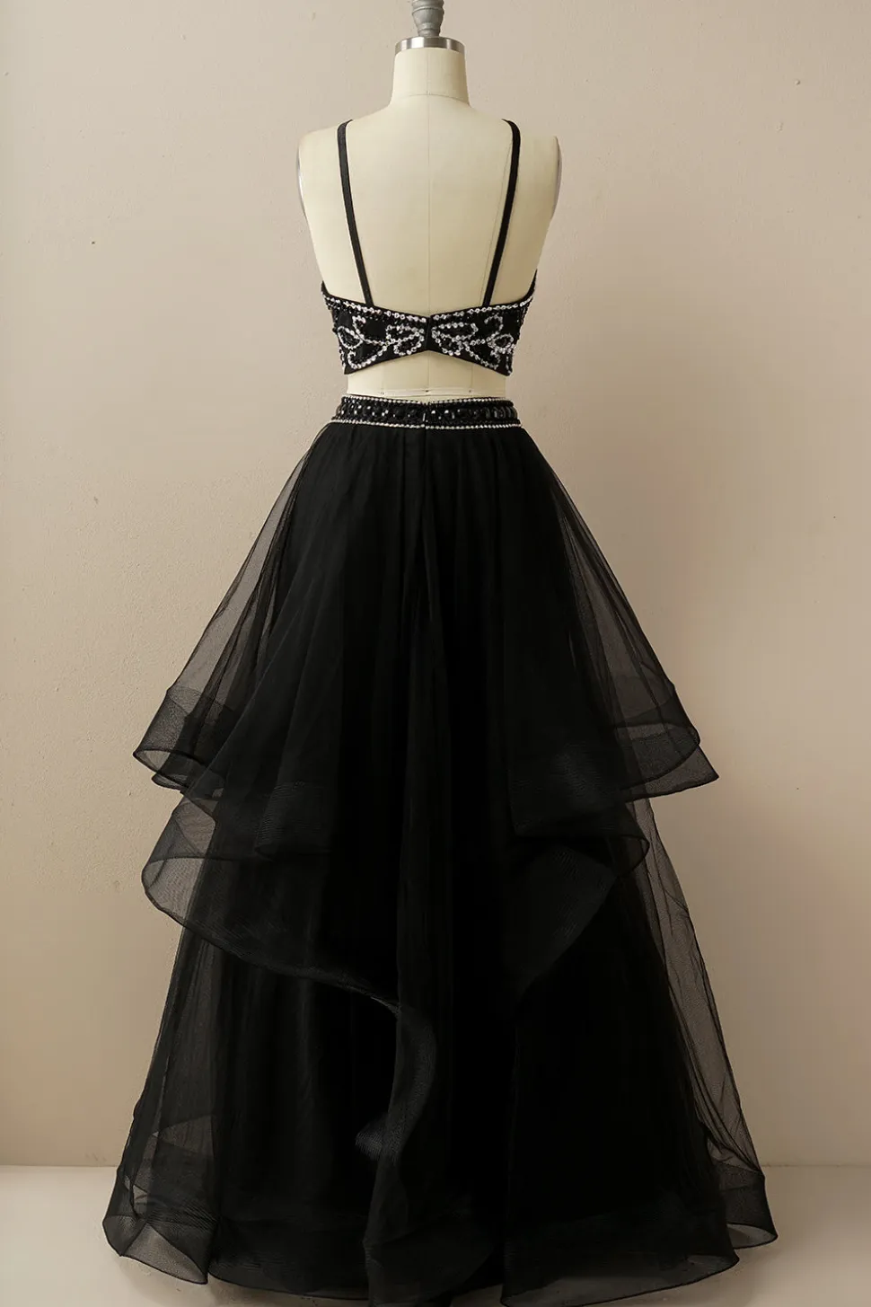 Duas peças Halter Beaded Vestido de baile