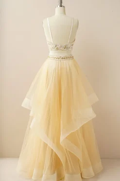 Duas peças Halter Beaded Vestido de baile