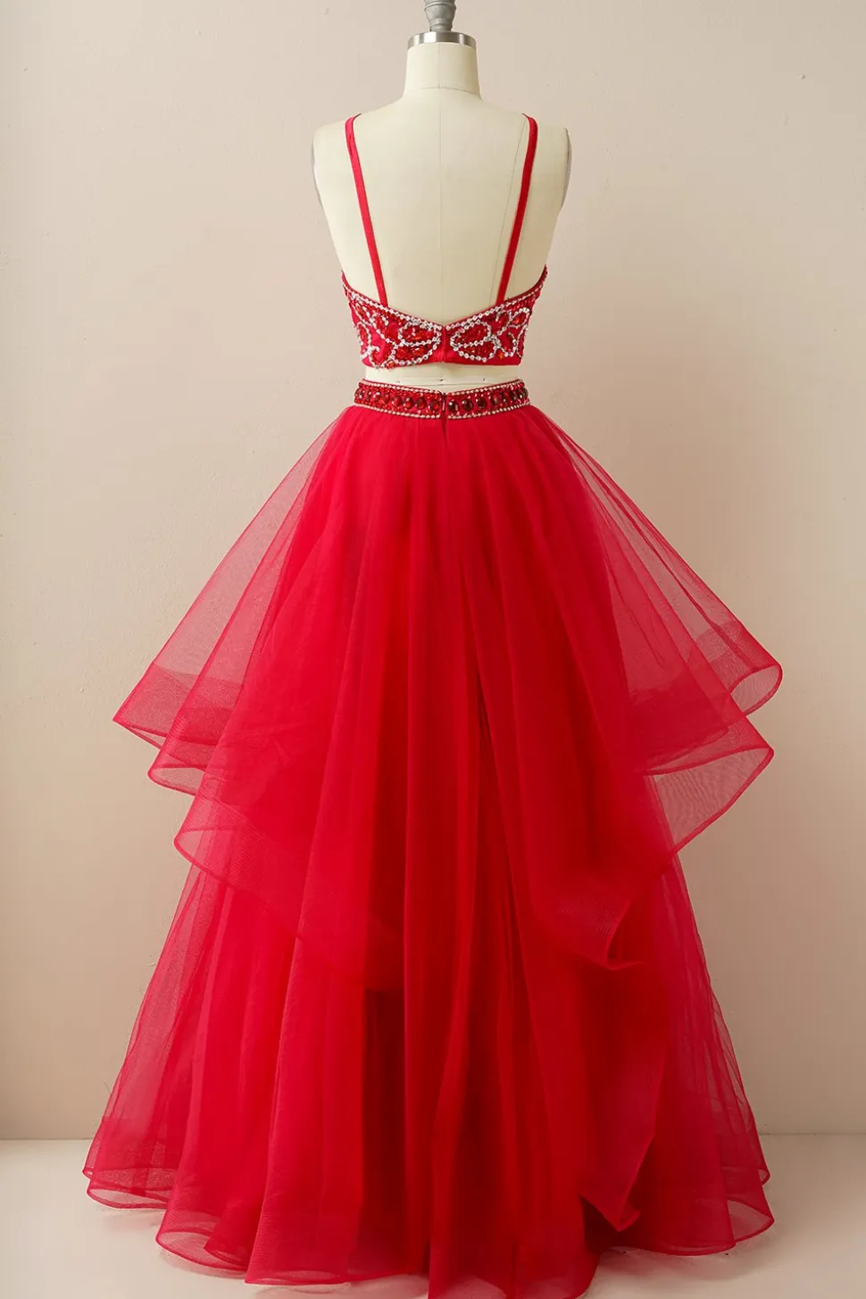 Duas peças Halter Beaded Vestido de baile