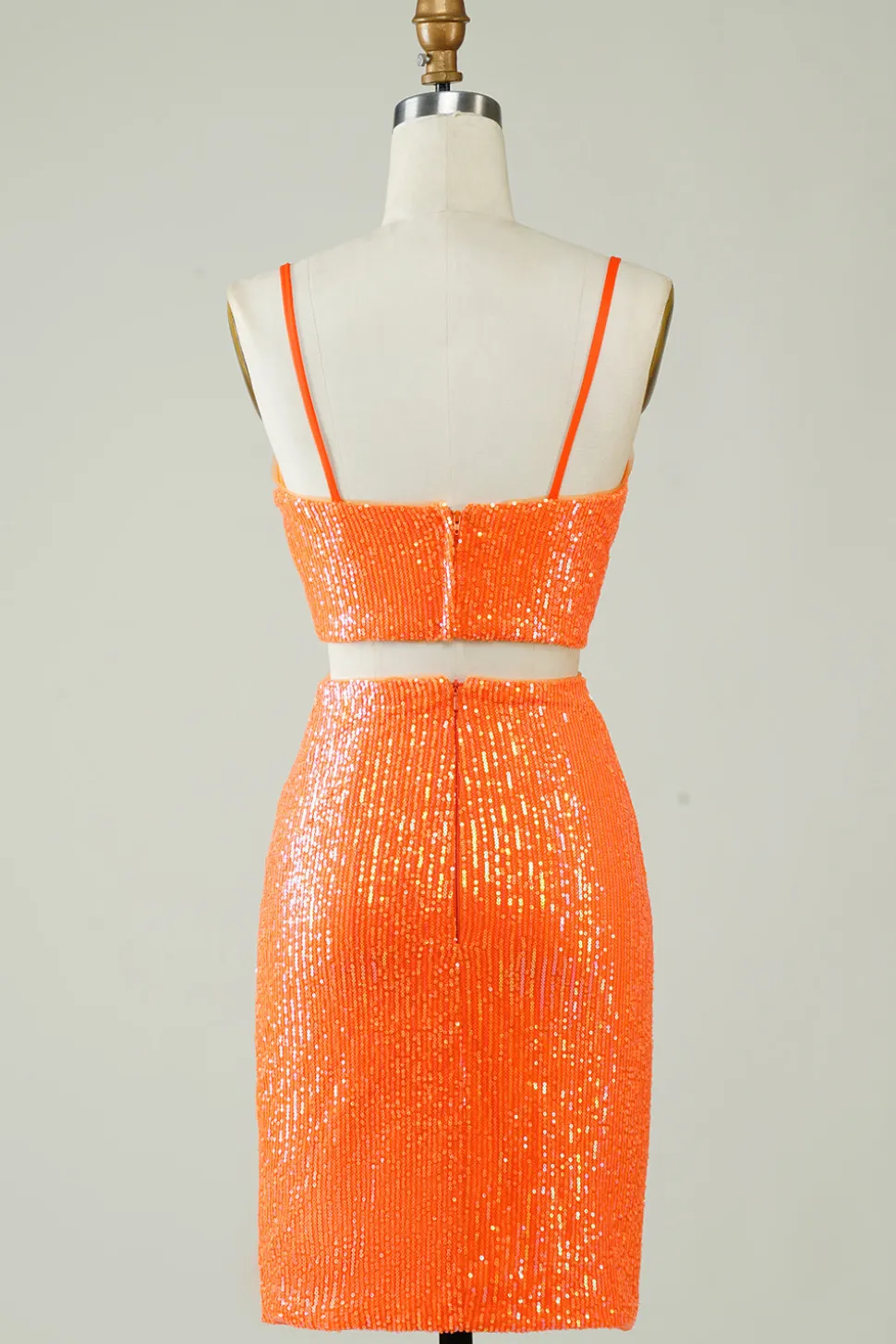 Duas peças laranja Sequins apertado Homecoming Dress