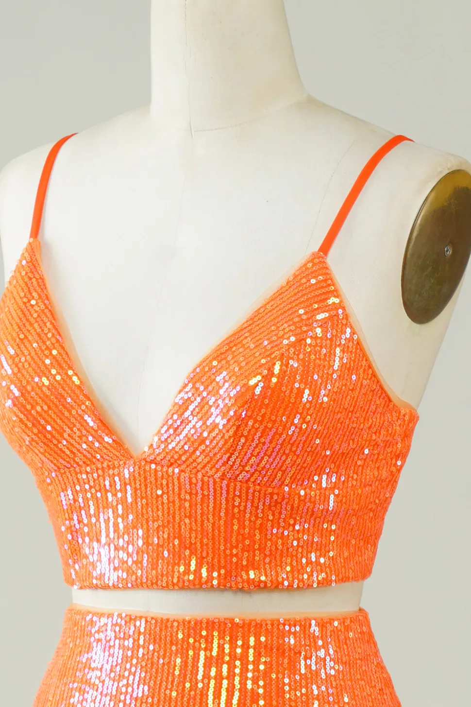 Duas peças laranja Sequins apertado Homecoming Dress