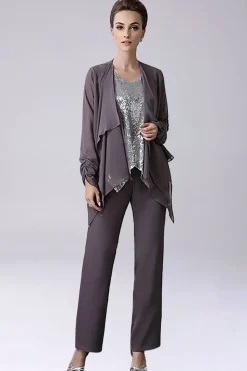 Dusk Sequin Lantejoulas 3 Peças Mãe da Noiva Pant Suits
