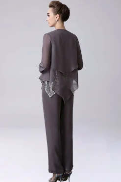 Dusk Sequin Lantejoulas 3 Peças Mãe da Noiva Pant Suits