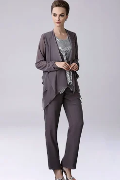 Dusk Sequin Lantejoulas 3 Peças Mãe da Noiva Pant Suits