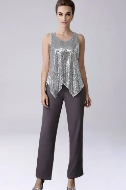 Dusk Sequin Lantejoulas 3 Peças Mãe da Noiva Pant Suits