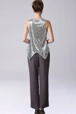 Dusk Sequin Lantejoulas 3 Peças Mãe da Noiva Pant Suits