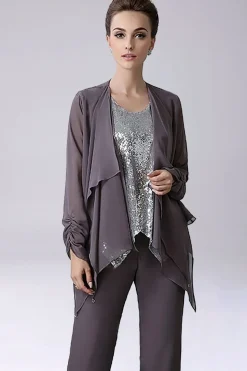 Dusk Sequin Lantejoulas 3 Peças Mãe da Noiva Pant Suits