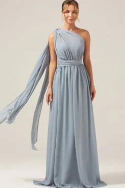 Dusty azul conversível Boho Chiffon longo vestido de dama de honra da maternidade