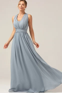 Dusty azul conversível Boho Chiffon longo vestido de dama de honra da maternidade