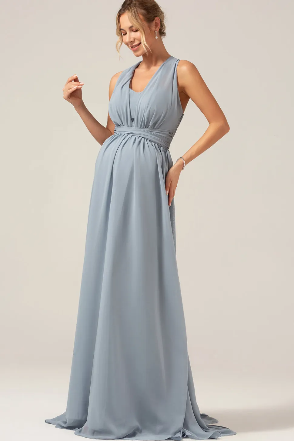 Dusty azul conversível Boho Chiffon longo vestido de dama de honra da maternidade