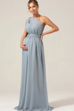 Dusty azul conversível Boho Chiffon longo vestido de dama de honra da maternidade