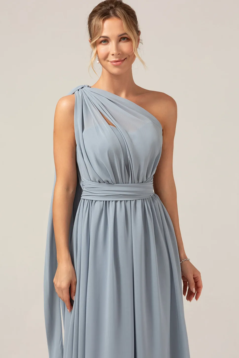 Dusty azul conversível Boho Chiffon longo vestido de dama de honra da maternidade