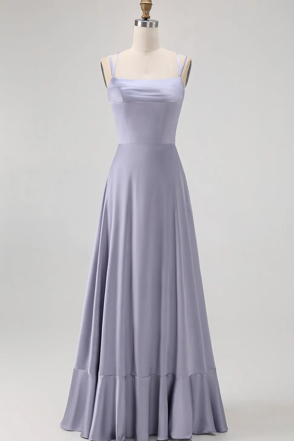 Dusty Blue A Line Long Bridesmaid Dress com renda-up Back