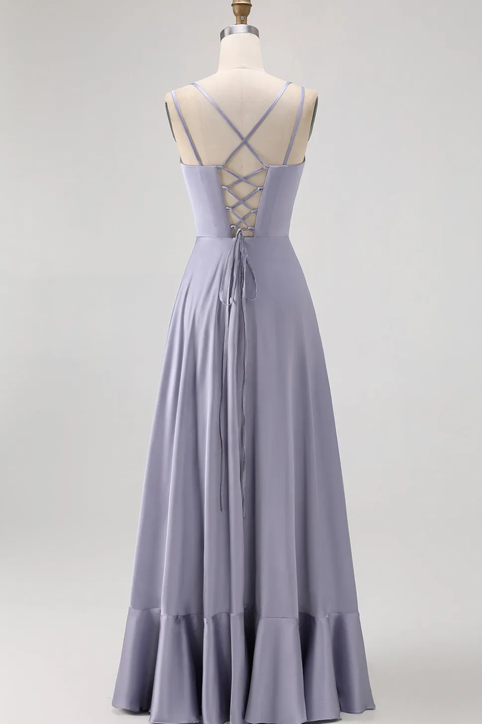 Dusty Blue A Line Long Bridesmaid Dress com renda-up Back