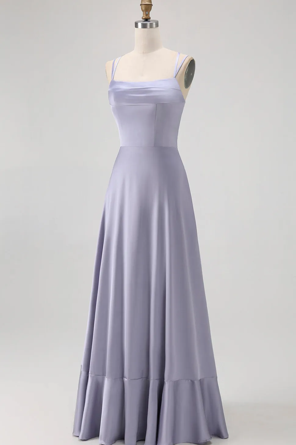 Dusty Blue A Line Long Bridesmaid Dress com renda-up Back