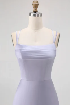 Dusty Blue A Line Long Bridesmaid Dress com renda-up Back