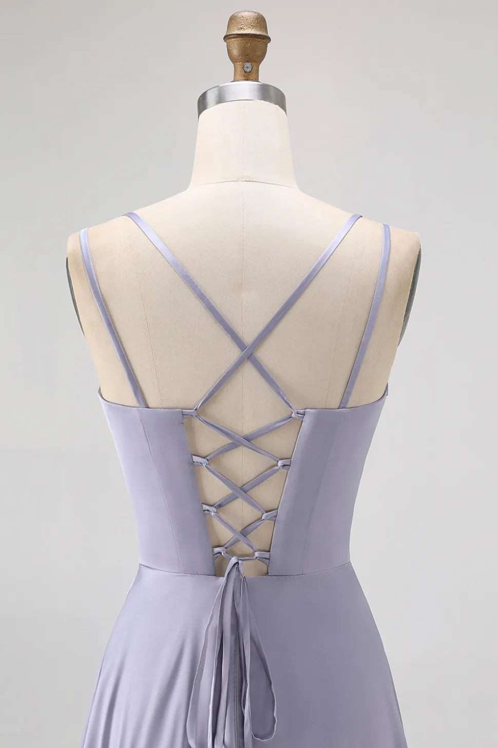 Dusty Blue A Line Long Bridesmaid Dress com renda-up Back
