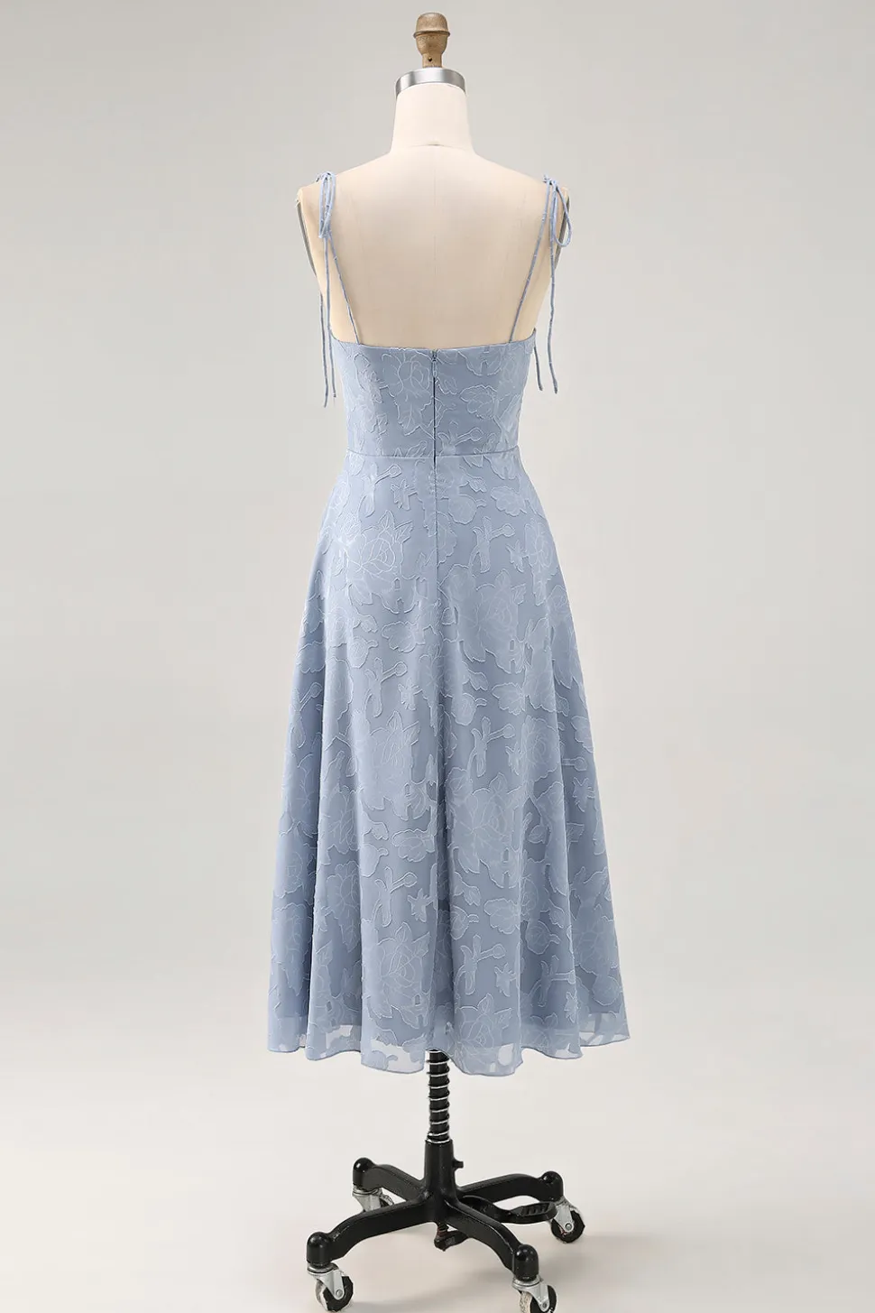 Dusty Blue A Line Midi Spaghetti Straps Vestido de Noiva com Fenda