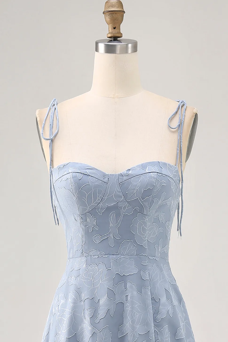 Dusty Blue A Line Midi Spaghetti Straps Vestido de Noiva com Fenda