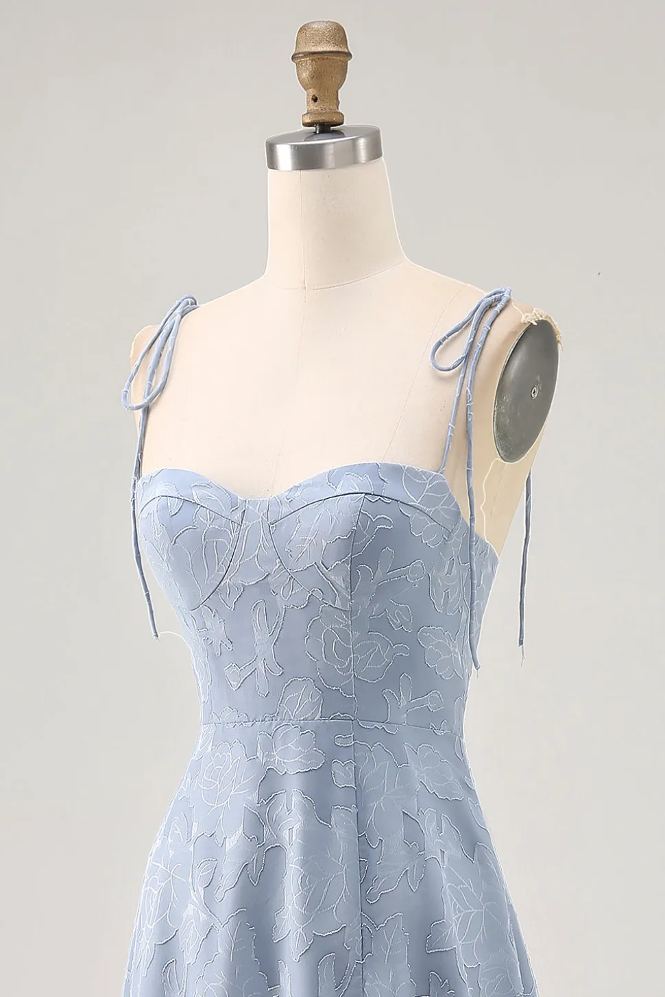 Dusty Blue A Line Midi Spaghetti Straps Vestido de Noiva com Fenda