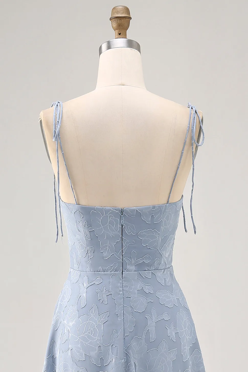 Dusty Blue A Line Midi Spaghetti Straps Vestido de Noiva com Fenda