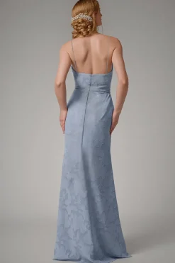 Dusty Blue Sheath Espaghetti Correias Vestido Madrinha com Fenda