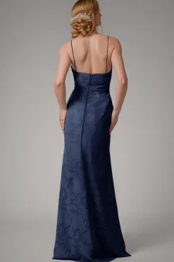 Dusty Blue Sheath Espaghetti Correias Vestido Madrinha com Fenda