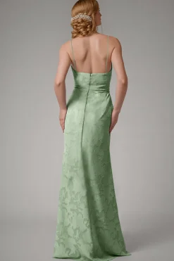 Dusty Blue Sheath Espaghetti Correias Vestido Madrinha com Fenda