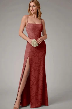 Dusty Blue Sheath Espaghetti Correias Vestido Madrinha com Fenda