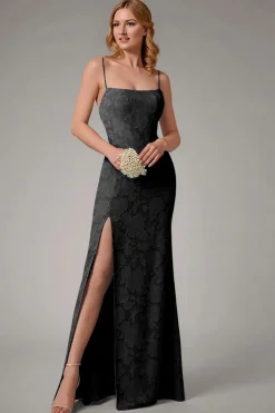 Dusty Blue Sheath Espaghetti Correias Vestido Madrinha com Fenda